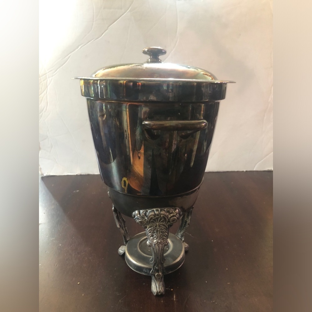 Vintage Silver Plated Upright Chafing Pot with Stand.